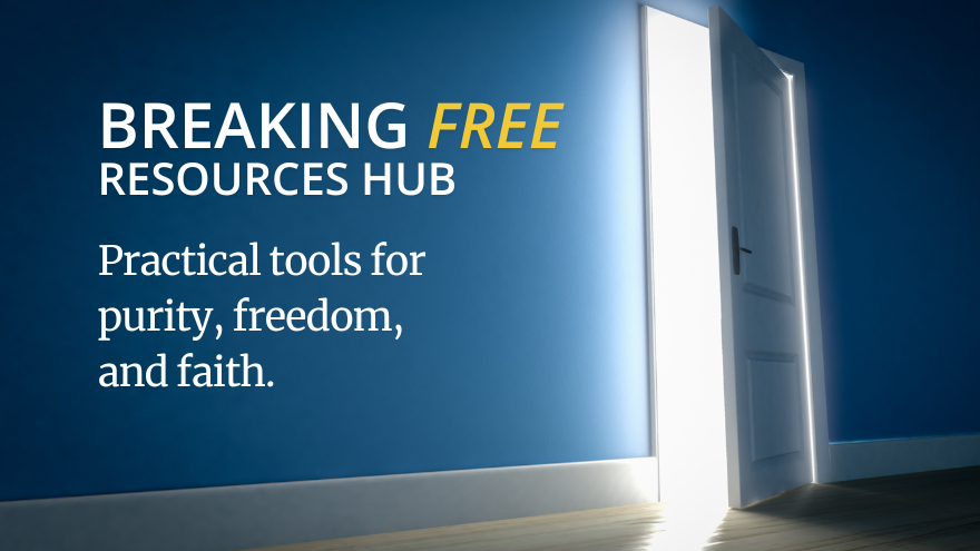 A door opening and allowing light in with the text Breaking Free Resources Hub